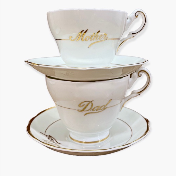 Regency china mother and dad teacups and saucer set Made In England - Picture 9 of 16